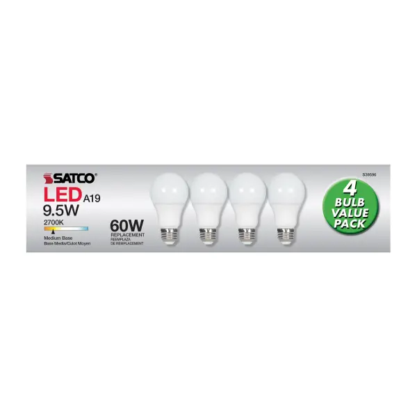 9.5 Watt - A19 LED - Frosted - 2700K - Medium base - 220 deg. Beam Angle - 120 Volt - Non-Dimmable - 4-Pack - Image 9