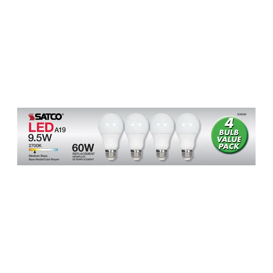 9.5 Watt - A19 LED - Frosted - 2700K - Medium base - 220 deg. Beam Angle - 120 Volt - Non-Dimmable - 4-Pack - Image 9