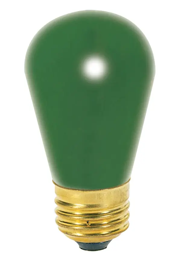 11 Watt S14 Incandescent - Ceramic Green - 2500 Average rated hours - Medium base - 130 Volt