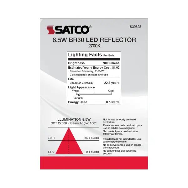 8.5 Watt - BR30 LED - 2700K - 80 CRI - Medium Base - 120 Volts - Dimmable - 48-pack - Image 8