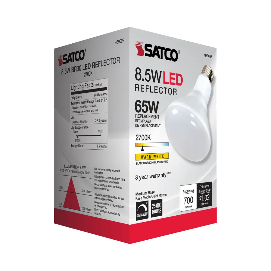 8.5 Watt - BR30 LED - 2700K - 80 CRI - Medium Base - 120 Volts - Dimmable - 48-pack - Image 10