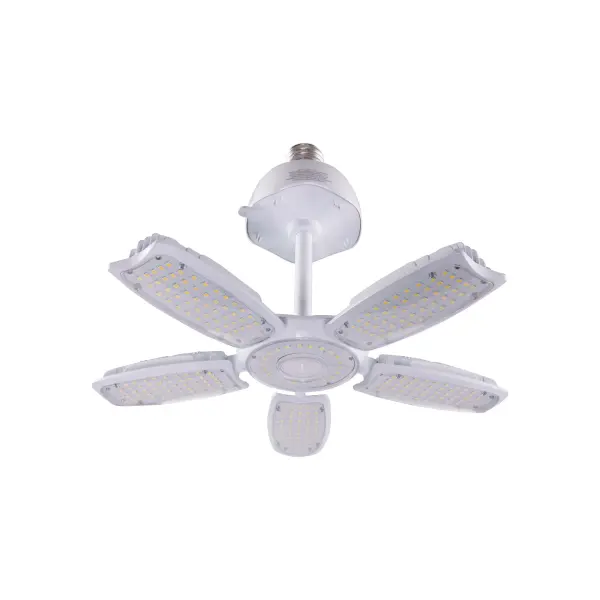 The third generation of multibeam lamps offer improved efficiency, performance, and installation versatility. With an impressive 140 lumens per watt, a redesigned and more efficient heat sink, and an optional PIR motion sensor, the multibeam grabs more energy-saving than ever. The unique adjustable light panels allow for installation at beam angles of 260, 150 or 120 degrees. The panels may be adjusted individually in any direction for maximum beam control. The GEN3 multibeam is part of Satco's robust line of commercial multibeam lamps. - alternate view