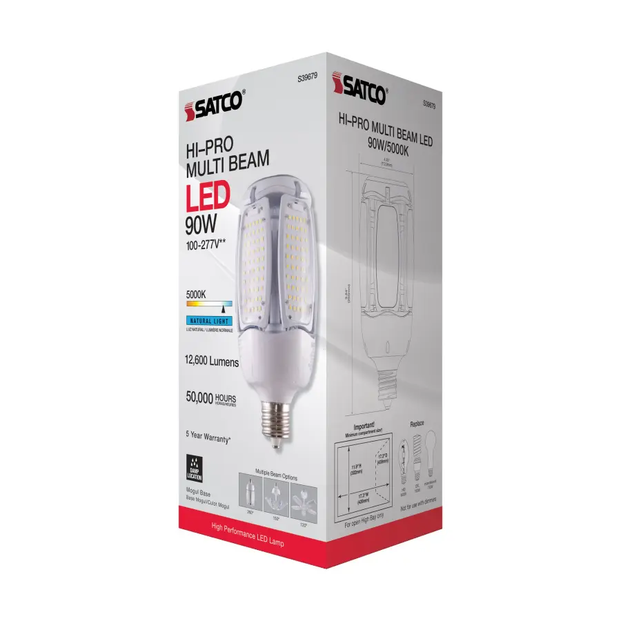90 Watt LED HID Replacement - 5000K - Mogul Extended base - Adjustable Beam Angle - Type B Ballast Bypass -100-277 Volt - Image 9