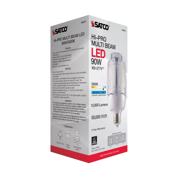 90 Watt LED HID Replacement - 5000K - Mogul Extended base - Adjustable Beam Angle - Type B Ballast Bypass -100-277 Volt - Image 10