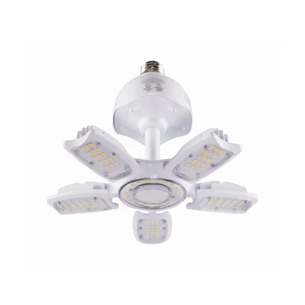The third generation of multibeam lamps offer improved efficiency, performance, and installation versatility. With an impressive 140 lumens per watt, a redesigned and more efficient heat sink, and an optional PIR motion sensor, the multibeam grabs more energy-saving than ever. The unique adjustable light panels allow for installation at beam angles of 260, 150 or 120 degrees. The panels may be adjusted individually in any direction for maximum beam control. The GEN3 multibeam is part of Satco's robust line of commercial multibeam lamps. - alternate view