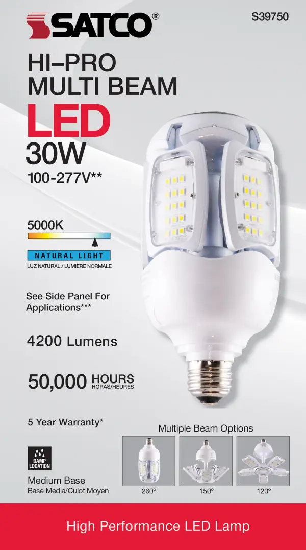 30 Watt LED HID Replacement - 5000K - Medium base - Adjustable Beam Angle - Type B Ballast Bypass -100-277 Volt - Image 6