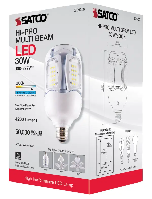 30 Watt LED HID Replacement - 5000K - Medium base - Adjustable Beam Angle - Type B Ballast Bypass -100-277 Volt - Image 7