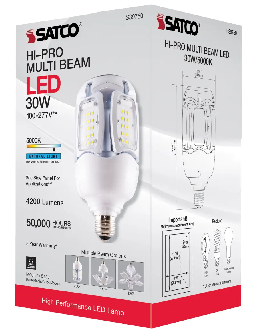 30 Watt LED HID Replacement - 5000K - Medium base - Adjustable Beam Angle - Type B Ballast Bypass -100-277 Volt - Image 7