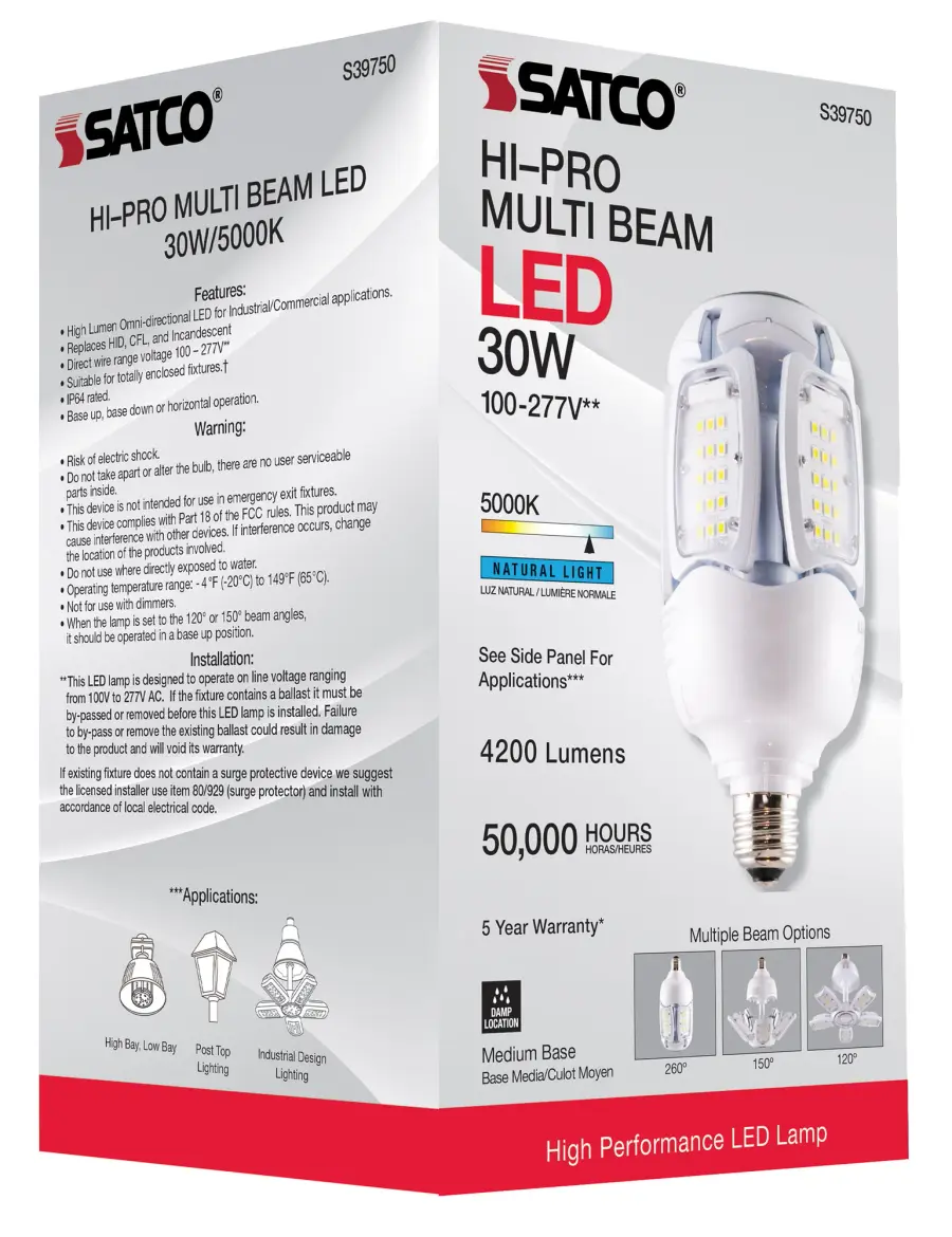 30 Watt LED HID Replacement - 5000K - Medium base - Adjustable Beam Angle - Type B Ballast Bypass -100-277 Volt - Image 8