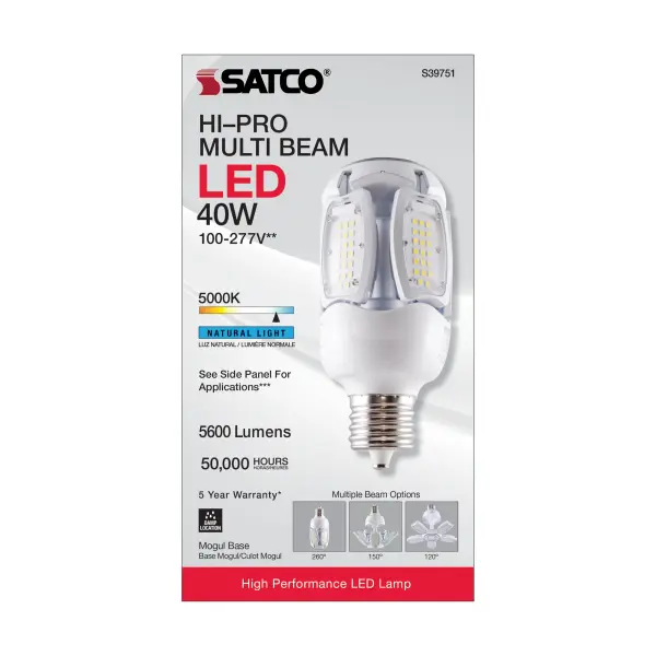 40 Watt LED HID Replacement - 5000K - Mogul extended base - Adjustable Beam Angle - Type B Ballast Bypass -100-277 Volt - Image 5