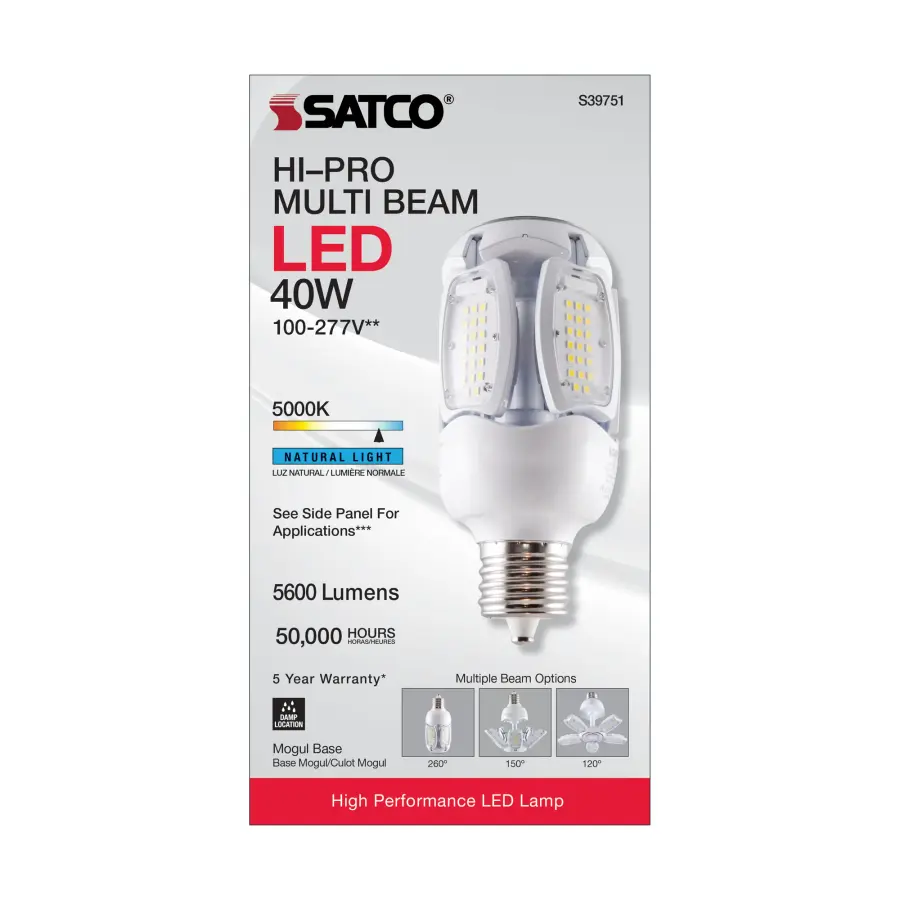 40 Watt LED HID Replacement - 5000K - Mogul extended base - Adjustable Beam Angle - Type B Ballast Bypass -100-277 Volt - Image 5