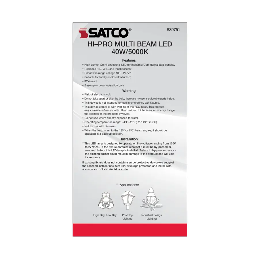 40 Watt LED HID Replacement - 5000K - Mogul extended base - Adjustable Beam Angle - Type B Ballast Bypass -100-277 Volt - Image 7