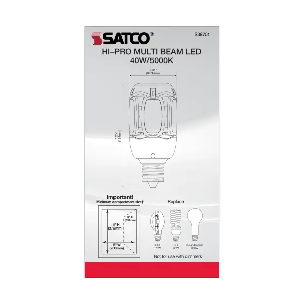 40 Watt LED HID Replacement - 5000K - Mogul extended base - Adjustable Beam Angle - Type B Ballast Bypass -100-277 Volt - Image 8