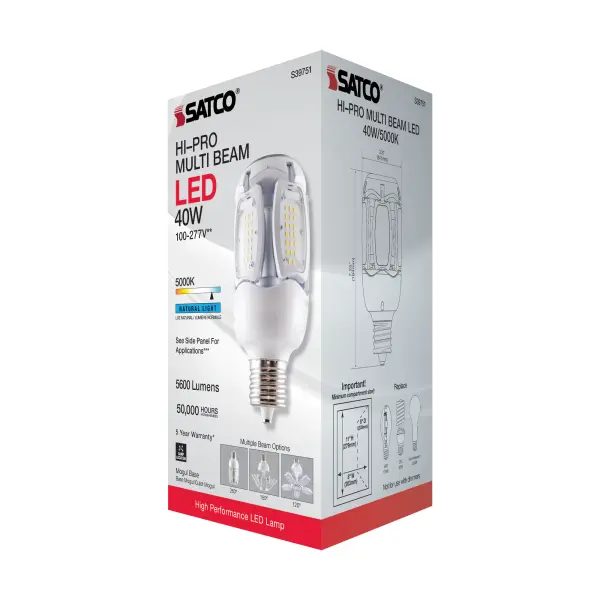 40 Watt LED HID Replacement - 5000K - Mogul extended base - Adjustable Beam Angle - Type B Ballast Bypass -100-277 Volt - Image 9