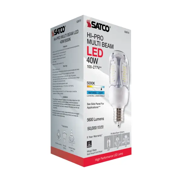 40 Watt LED HID Replacement - 5000K - Mogul extended base - Adjustable Beam Angle - Type B Ballast Bypass -100-277 Volt - Image 10