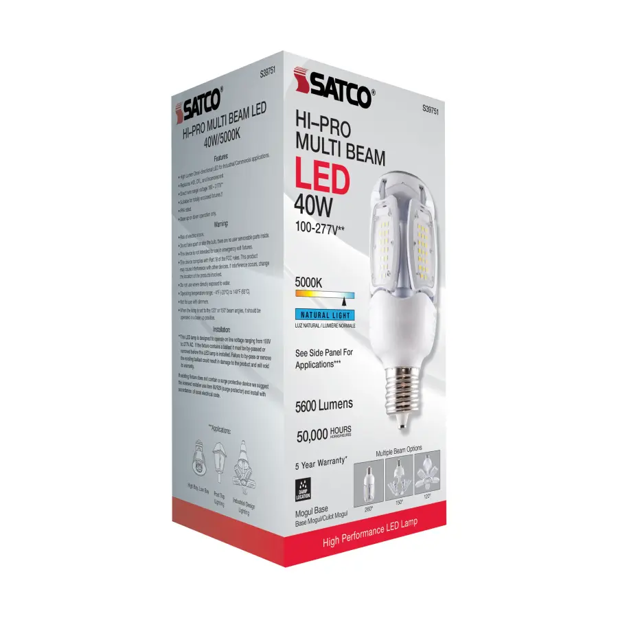 40 Watt LED HID Replacement - 5000K - Mogul extended base - Adjustable Beam Angle - Type B Ballast Bypass -100-277 Volt - Image 10
