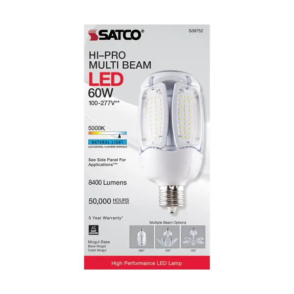 60 Watt LED HID Replacement - 5000K - Mogul extended base - Adjustable Beam Angle - Type B Ballast Bypass -100-277 Volt - Image 6