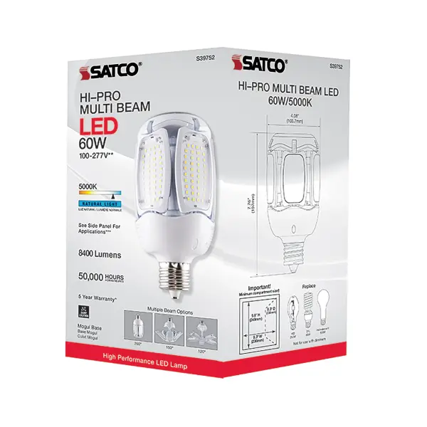 60 Watt LED HID Replacement - 5000K - Mogul extended base - Adjustable Beam Angle - Type B Ballast Bypass -100-277 Volt - Image 7