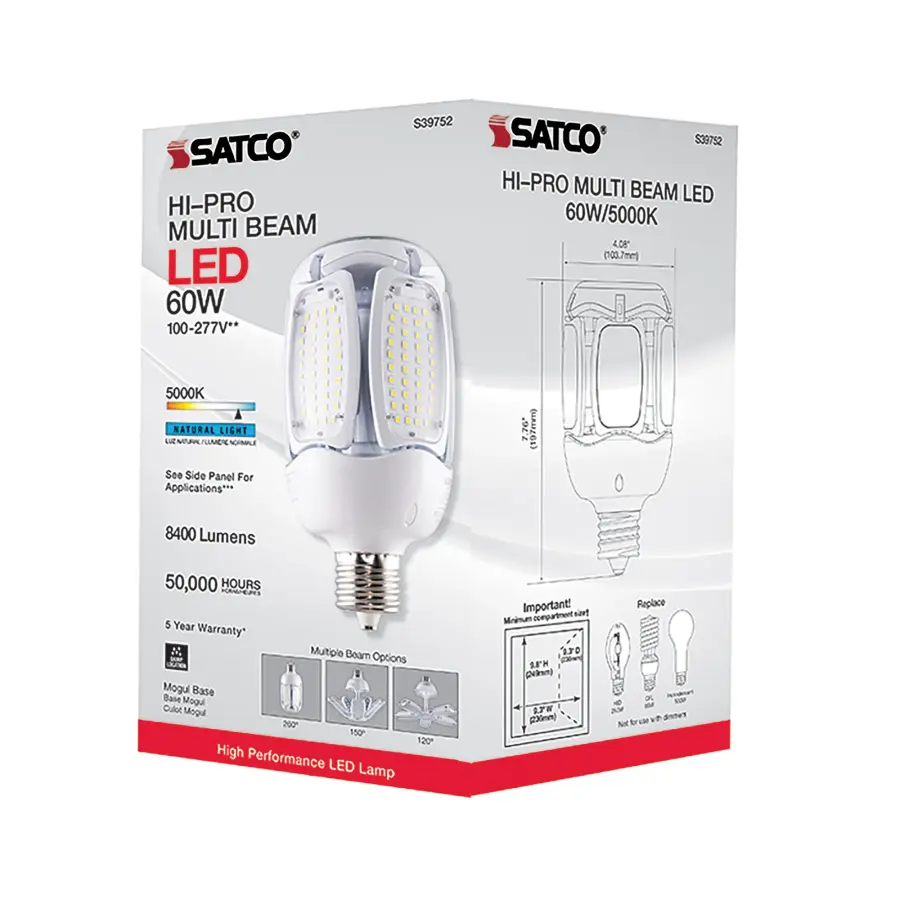 60 Watt LED HID Replacement - 5000K - Mogul extended base - Adjustable Beam Angle - Type B Ballast Bypass -100-277 Volt - Image 7
