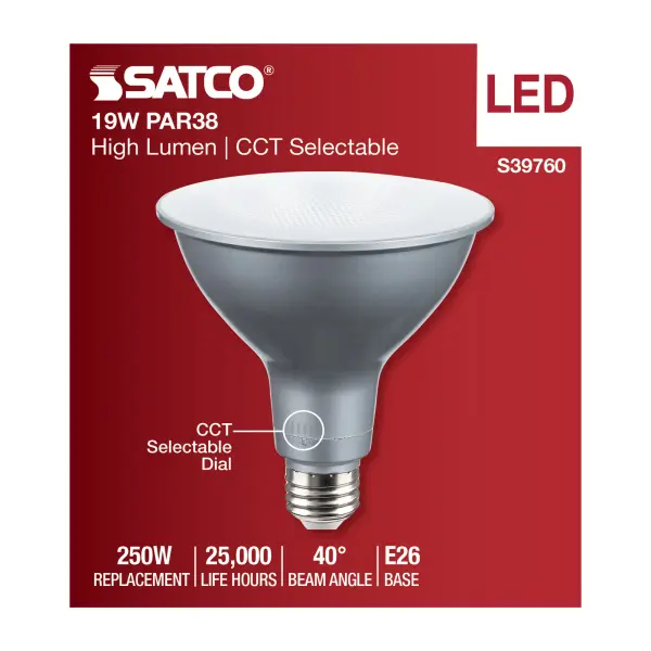 19 Watt PAR38 High Lumen LED - 27K/30K/35K/40K/50K CCT Selectable - Medium Base - 120-277 Volt - Image 5