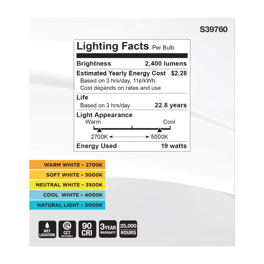 19 Watt PAR38 High Lumen LED - 27K/30K/35K/40K/50K CCT Selectable - Medium Base - 120-277 Volt - Image 6