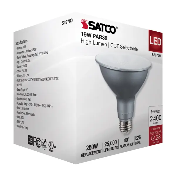 19 Watt PAR38 High Lumen LED - 27K/30K/35K/40K/50K CCT Selectable - Medium Base - 120-277 Volt - Image 9