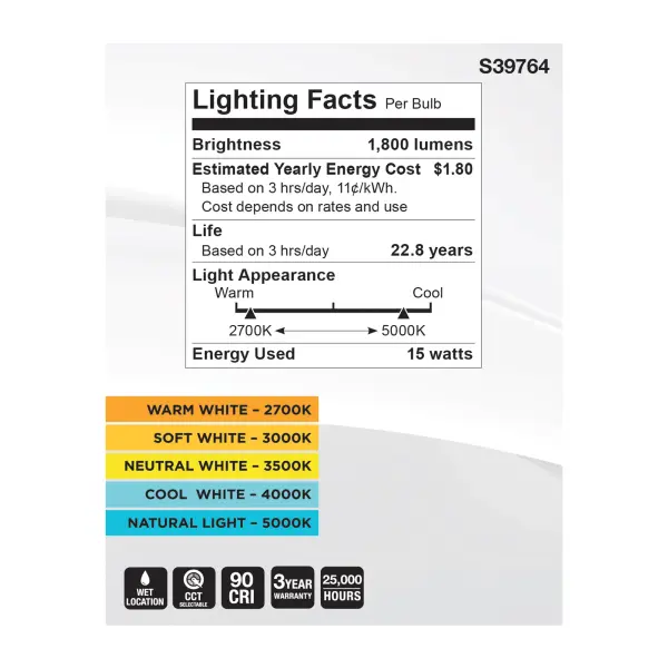 15 Watt PAR30LN High Lumen LED - Long Neck - 27K/30K/35K/40K/50K CCT Selectable - Medium Base - 120-277 Volt - Image 6
