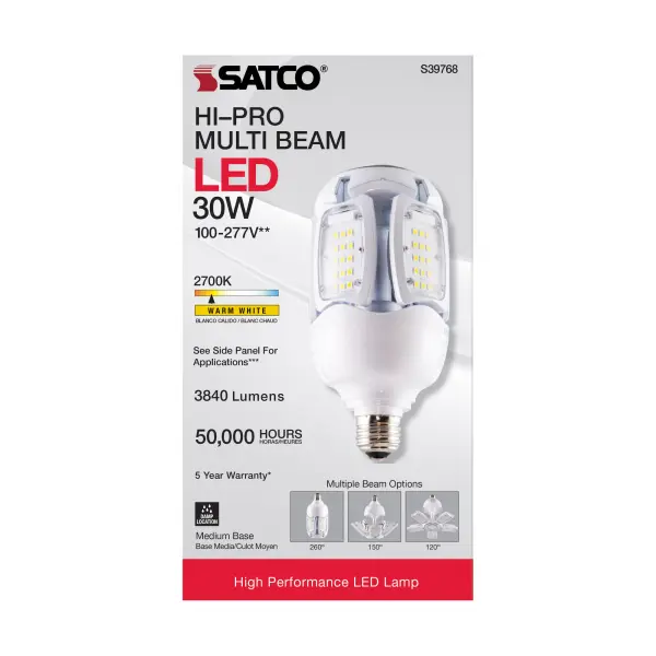 30 Watt LED HID Replacement - 2700K - Medium base - Adjustable Beam Angle - Type B Ballast Bypass -100-277 Volt - Image 5