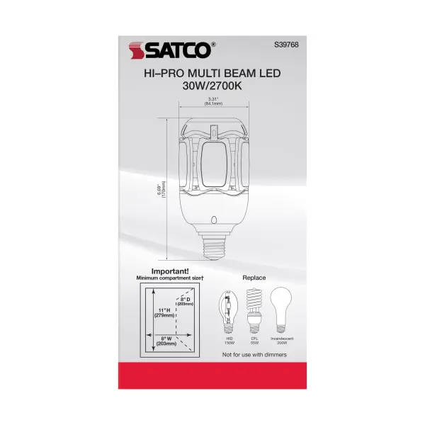 30 Watt LED HID Replacement - 2700K - Medium base - Adjustable Beam Angle - Type B Ballast Bypass -100-277 Volt - Image 7