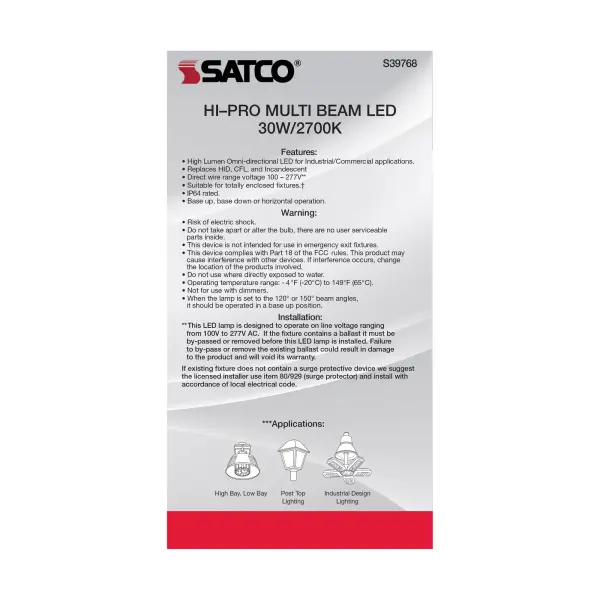 30 Watt LED HID Replacement - 2700K - Medium base - Adjustable Beam Angle - Type B Ballast Bypass -100-277 Volt - Image 8