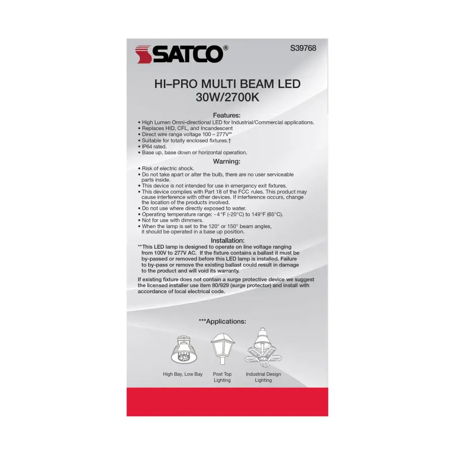 30 Watt LED HID Replacement - 2700K - Medium base - Adjustable Beam Angle - Type B Ballast Bypass -100-277 Volt - Image 8