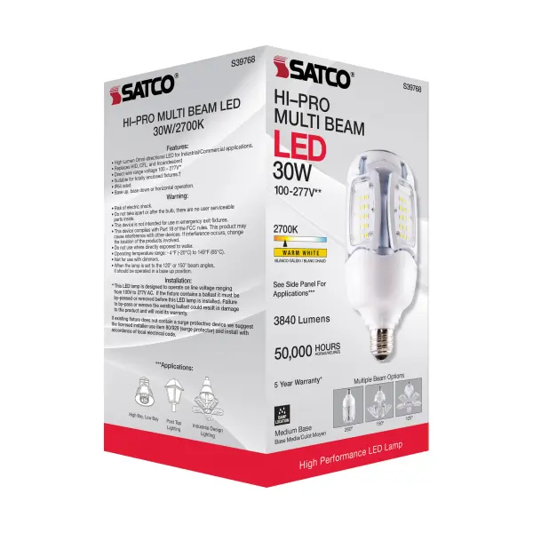 30 Watt LED HID Replacement - 2700K - Medium base - Adjustable Beam Angle - Type B Ballast Bypass -100-277 Volt - Image 10