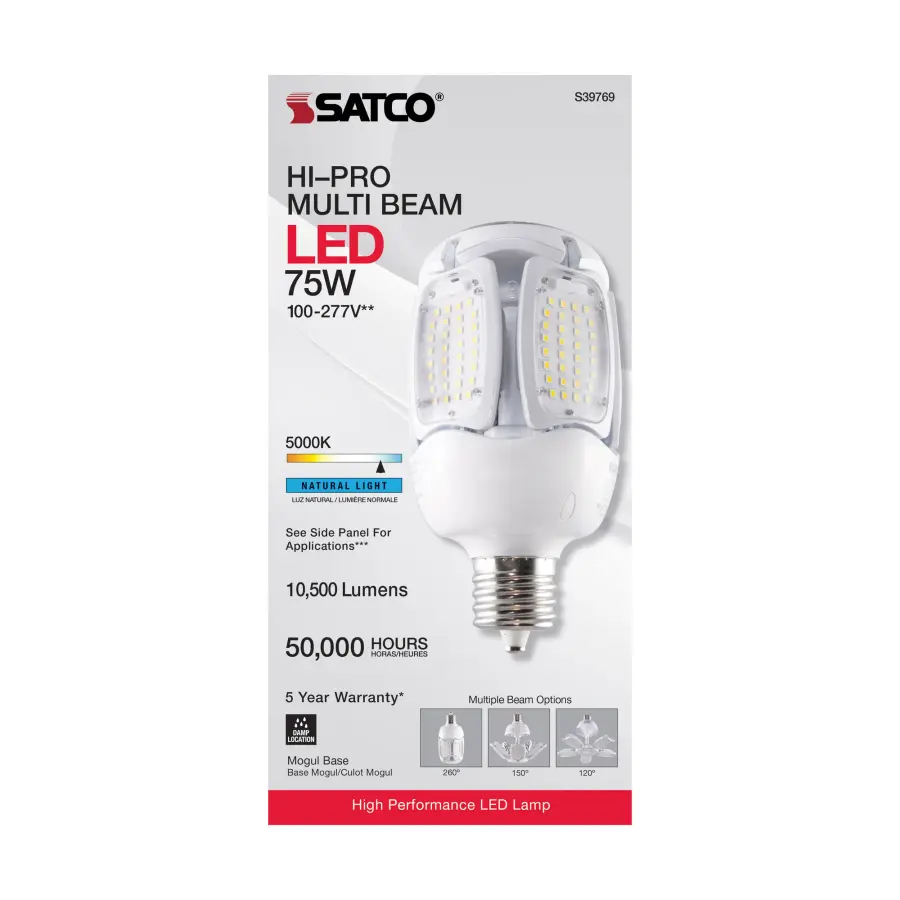 75 Watt LED HID Replacement - 5000K - Mogul Extended base - Adjustable Beam Angle - Type B Ballast Bypass -100-277 Volt - Image 5