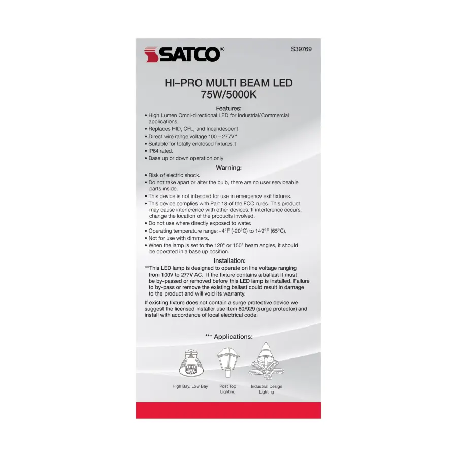 75 Watt LED HID Replacement - 5000K - Mogul Extended base - Adjustable Beam Angle - Type B Ballast Bypass -100-277 Volt - Image 8