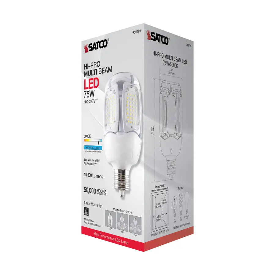 75 Watt LED HID Replacement - 5000K - Mogul Extended base - Adjustable Beam Angle - Type B Ballast Bypass -100-277 Volt - Image 9