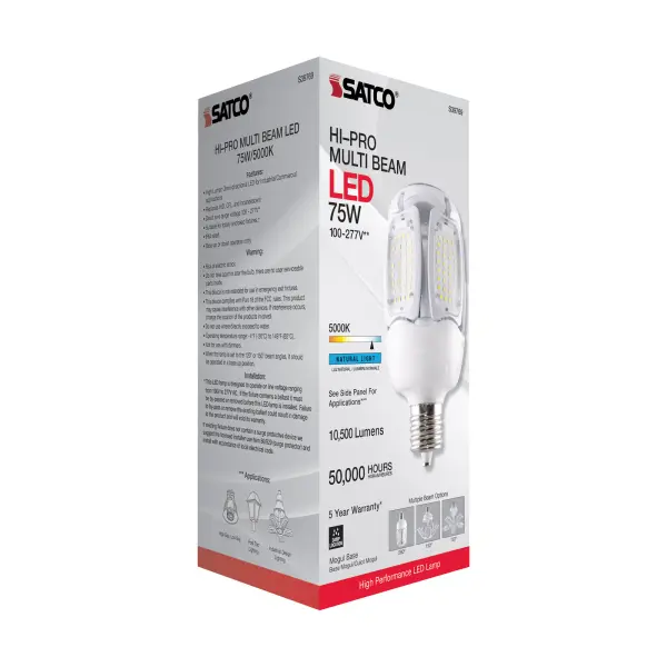75 Watt LED HID Replacement - 5000K - Mogul Extended base - Adjustable Beam Angle - Type B Ballast Bypass -100-277 Volt - Image 10