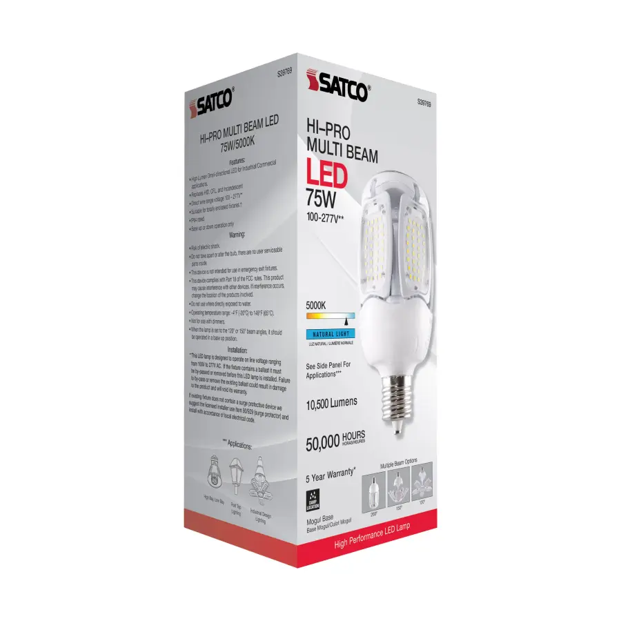 75 Watt LED HID Replacement - 5000K - Mogul Extended base - Adjustable Beam Angle - Type B Ballast Bypass -100-277 Volt - Image 10