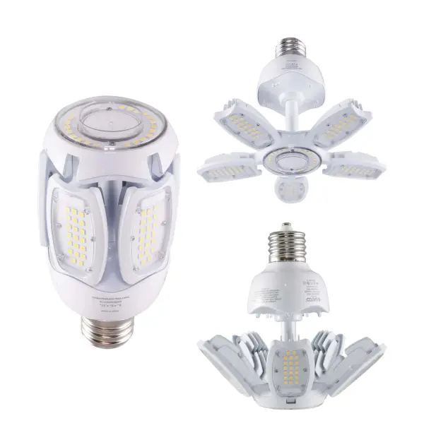 The third generation of multibeam lamps offer improved efficiency, performance, and installation versatility. With an impressive 140 lumens per watt, a redesigned and more efficient heat sink, and an optional PIR motion sensor, the multibeam grabs more energy-saving than ever. The unique adjustable light panels allow for installation at beam angles of 260, 150 or 120 degrees. The panels may be adjusted individually in any direction for maximum beam control. The GEN3 multibeam is part of Satco's robust line of commercial multibeam lamps.