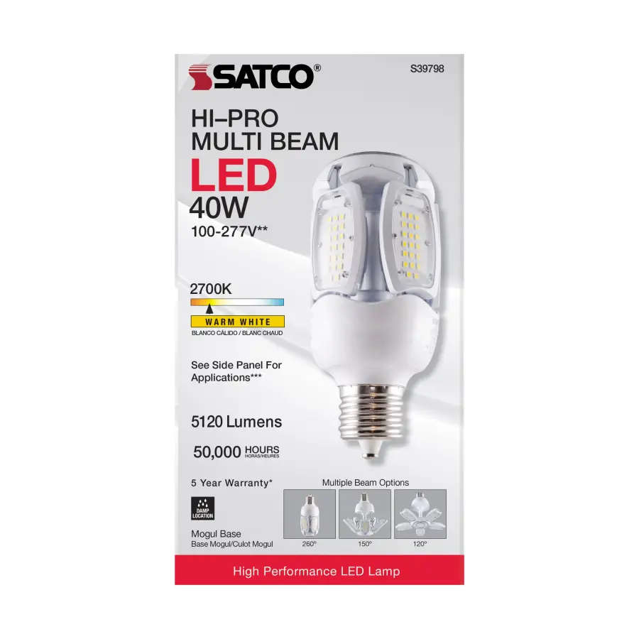 40 Watt LED HID Replacement - 2700K - Mogul extended base - Adjustable Beam Angle - Type B Ballast Bypass -100-277 Volt - Image 5
