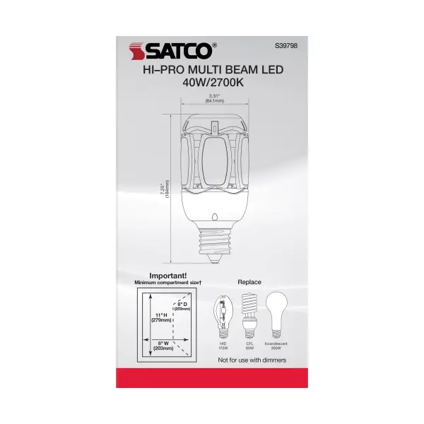 40 Watt LED HID Replacement - 2700K - Mogul extended base - Adjustable Beam Angle - Type B Ballast Bypass -100-277 Volt - Image 7