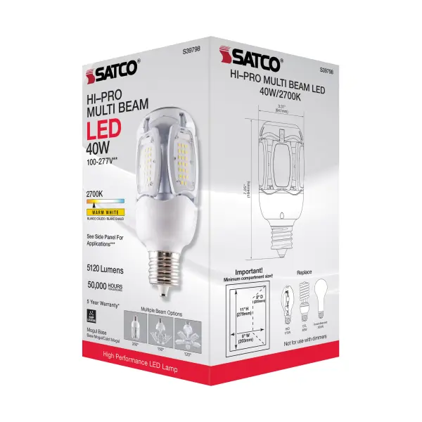 40 Watt LED HID Replacement - 2700K - Mogul extended base - Adjustable Beam Angle - Type B Ballast Bypass -100-277 Volt - Image 9