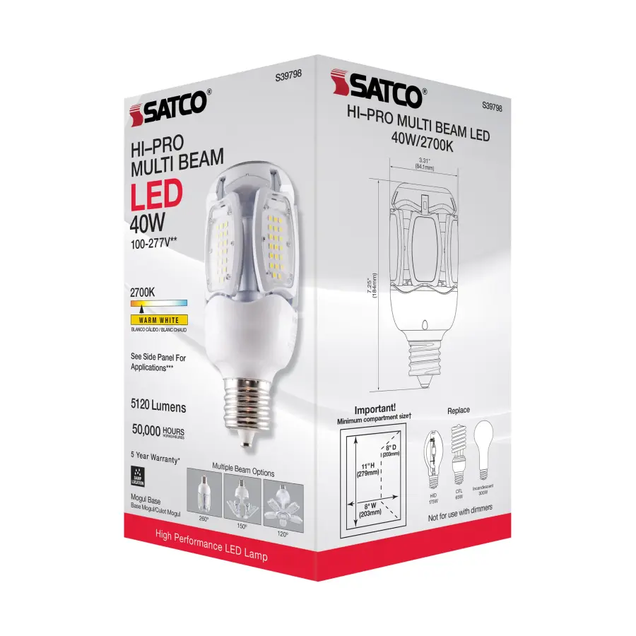 40 Watt LED HID Replacement - 2700K - Mogul extended base - Adjustable Beam Angle - Type B Ballast Bypass -100-277 Volt - Image 9