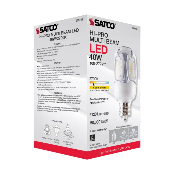 40 Watt LED HID Replacement - 2700K - Mogul extended base - Adjustable Beam Angle - Type B Ballast Bypass -100-277 Volt - Image 10