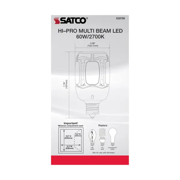 60 Watt LED HID Replacement - 2700K - Mogul extended base - Adjustable Beam Angle - Type B Ballast Bypass -100-277 Volt - Image 7