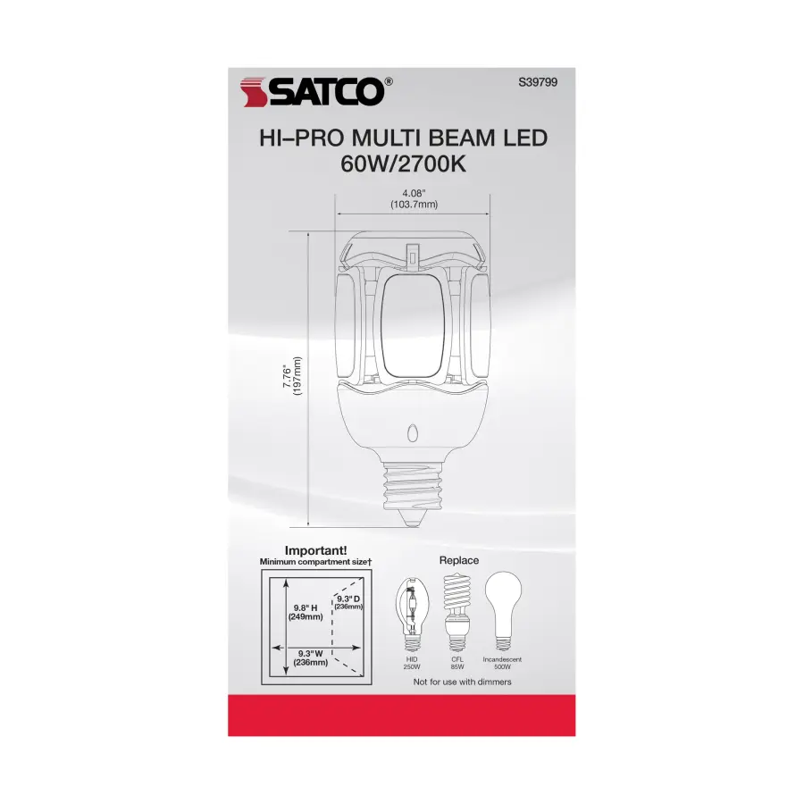 60 Watt LED HID Replacement - 2700K - Mogul extended base - Adjustable Beam Angle - Type B Ballast Bypass -100-277 Volt - Image 7