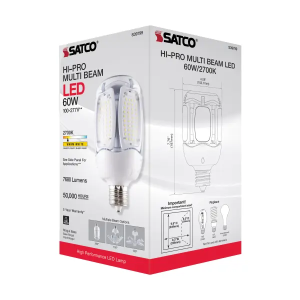 60 Watt LED HID Replacement - 2700K - Mogul extended base - Adjustable Beam Angle - Type B Ballast Bypass -100-277 Volt - Image 9