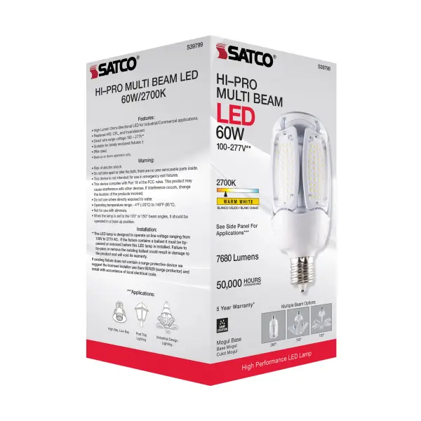 60 Watt LED HID Replacement - 2700K - Mogul extended base - Adjustable Beam Angle - Type B Ballast Bypass -100-277 Volt - Image 10