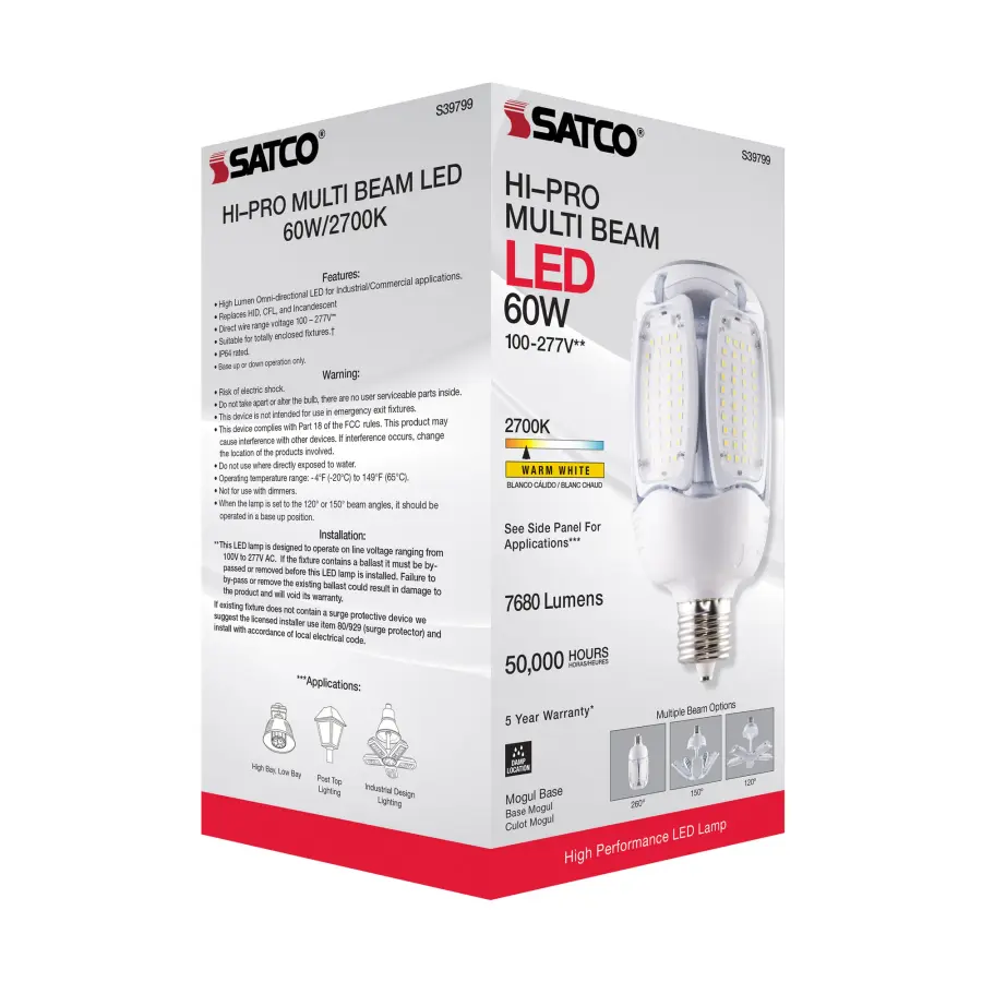 60 Watt LED HID Replacement - 2700K - Mogul extended base - Adjustable Beam Angle - Type B Ballast Bypass -100-277 Volt - Image 10