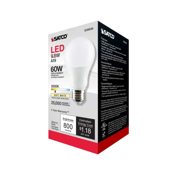 9.8 Watt - A19 LED - Omni-directional - 3000K - Medium base - 220 deg. Beam Angle - 120 Volt - Image 8