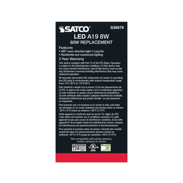 8 Watt A19 LED Filament - Clear Finish - Medium base - 2700K - 120 Volt - Image 5